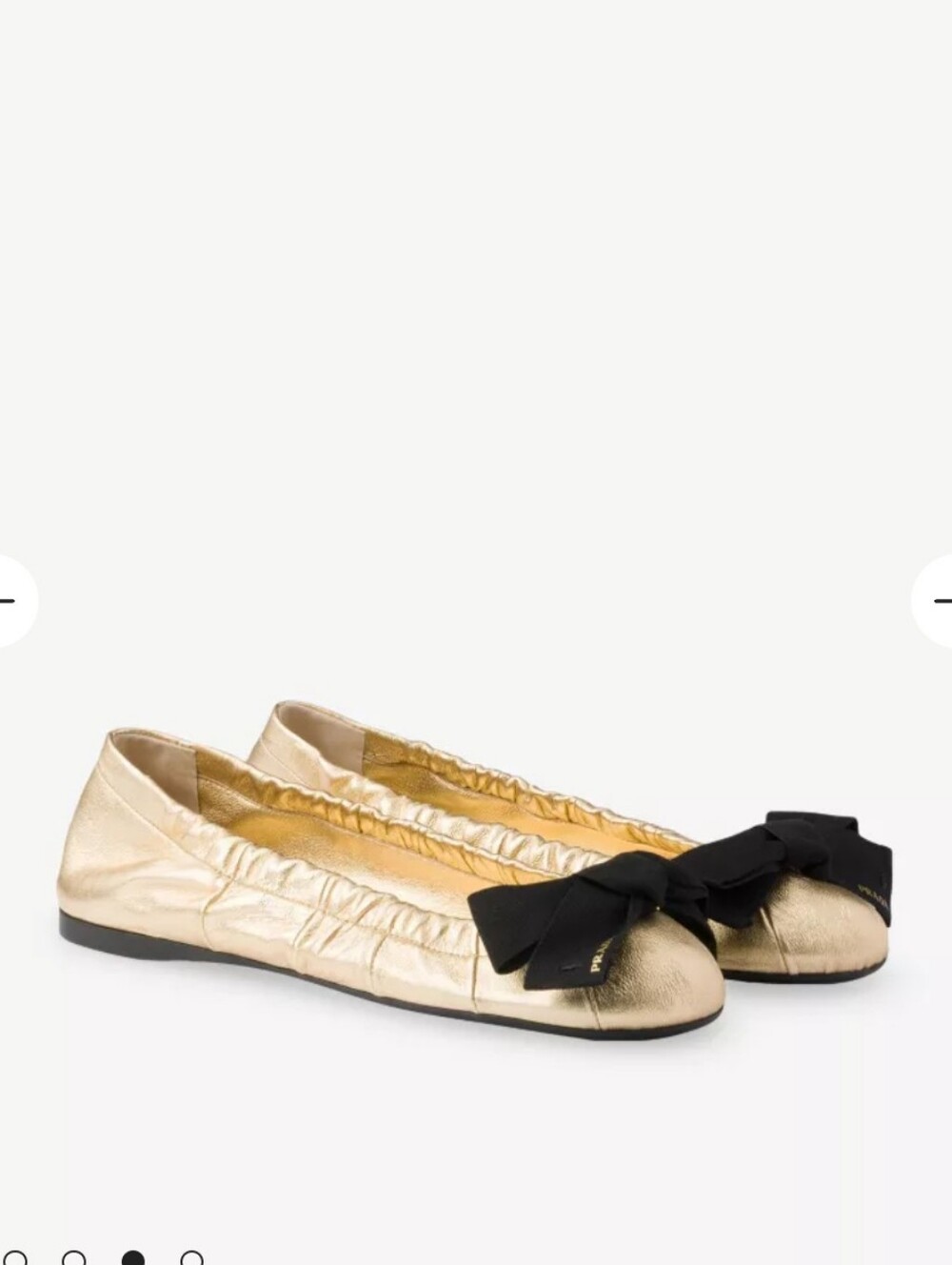 $1,120 Prada Mordoré Leather Ballerina Flats Bow, Gold Metallic EU 38 US 8 BNIB